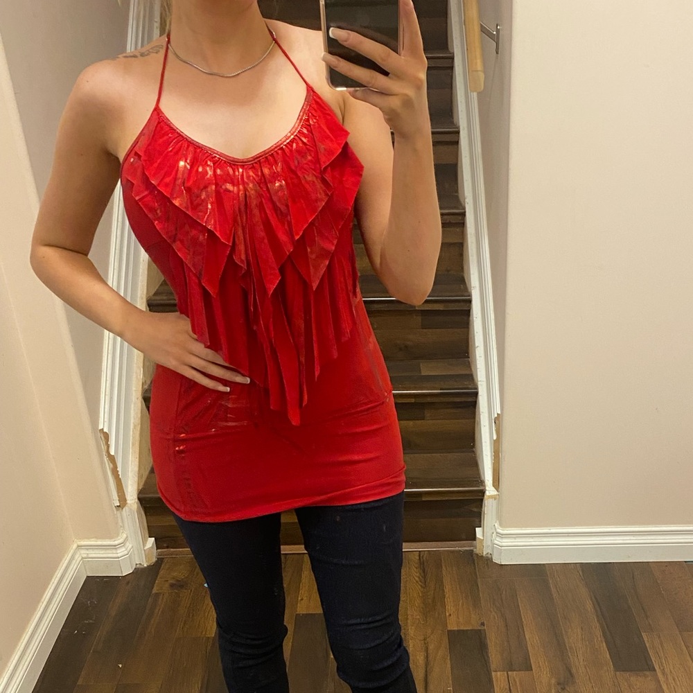 De More Red Draped Halter Top